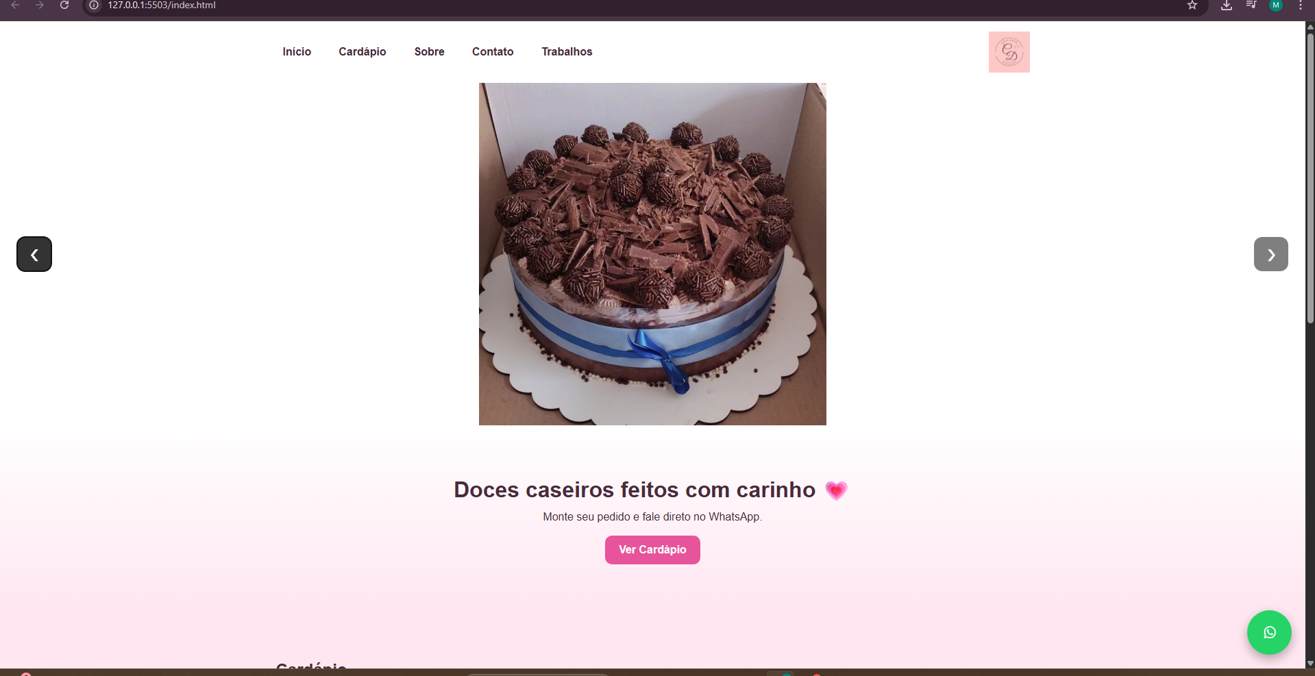 Preview do site Carla Doces