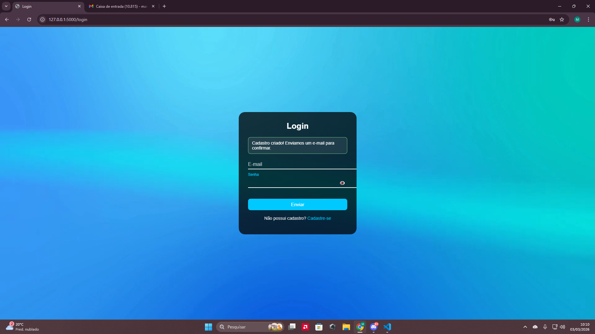Preview do projeto Login/Cadastro